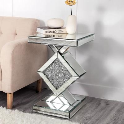 China Modern Hot Selling Diamond Mirrored End Table Silver Handmade Craft Wrapping Room Eco Glitter Luxury Crushed Living Outdoor Furniture for sale