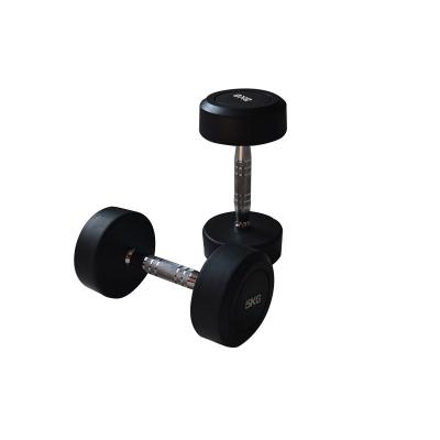 China Paint-baked Dumbbell Weights Gym Equipment Fitness Set Gymnasium PU Urethane Black Round Dumbbell for sale