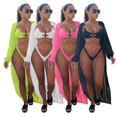 China S-2XL Summer Swimming Equipment Women Breathable Swimwear Sets Sexy 3 Pieces Bathing Bikini Swimwear Set for sale