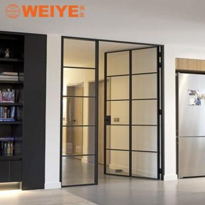 China Modern design security double door aluminum alloy balcony bedroom glass aluminum swing door with lock for sale