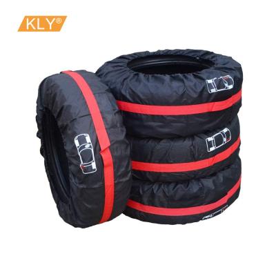 China Customized Service Cute Easy Carry 170T Polyester Waterproof Car Tire Cover 4 Set Car Tire Bags With Logo for sale