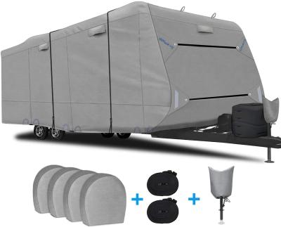 China Sports 3 Layers Travel Trailer Cover Camping RV Waterproof Anti-UV Cover, Fits 35 Ft - 38 Ft, Gray for sale