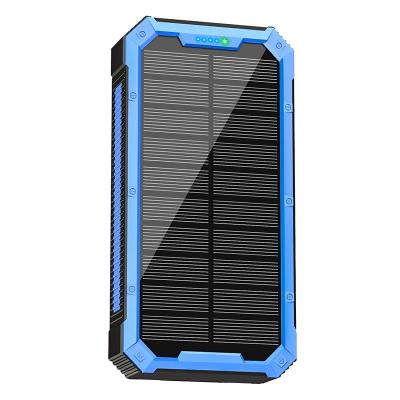 China Quick Charge Support Hot selling Blue Solar Wireless Power Bank with Cable 36800 MA 5V/3A Fast Charge Mobile Power Factory for sale