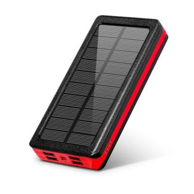 China Solar red Outdoor Power Bank 20,000 MAh Large Capacity Solar 100000 MA Mobile Power with LED Light for Camping for sale