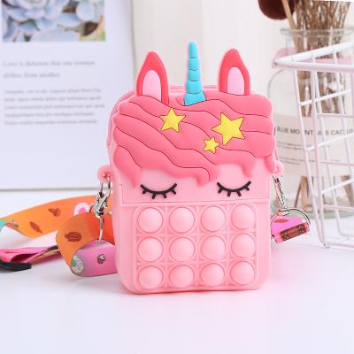 China 2022 Amazon Eco-friendly Material Hot Selling Cute Rainbow Unicorn Silicone Coin Purse Kids One-Shoulder Cute Diagonal Popping Medium Bag for sale