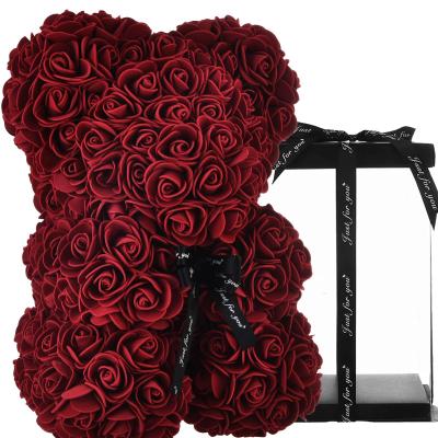 China 2021 new arrivals indoor outdoor Amazon success dropshipping decoration red LED foam valentine's day gifts rose bear 25cm roses teddy bears for sale