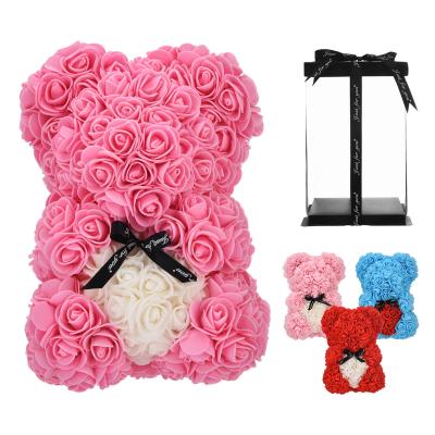 China Valentine's Day Decoration 25cm Indoor Outdoor Free Samples Made With Gift Box Foam Christmas Artificial Ladies Rose Bear Bath Flower Bear for sale