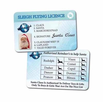 China 2022 Creative Kids Santa Claus Driving License Christmas Eve High Quality Novelty Driver's License Christmas Gifts Santa Flight License for sale