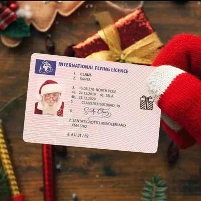 China High Quality Create The Card Santa Claus Sleigh Flight License Xmas Eve Driver's License Christmas Gifts Tree Decorations Plastic for sale