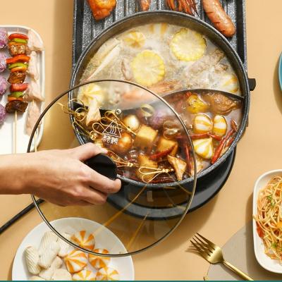 China Family BBQ Separate Temperature Control Pan Multi Indoor Grill Nonstick Hotpot With Divider for sale