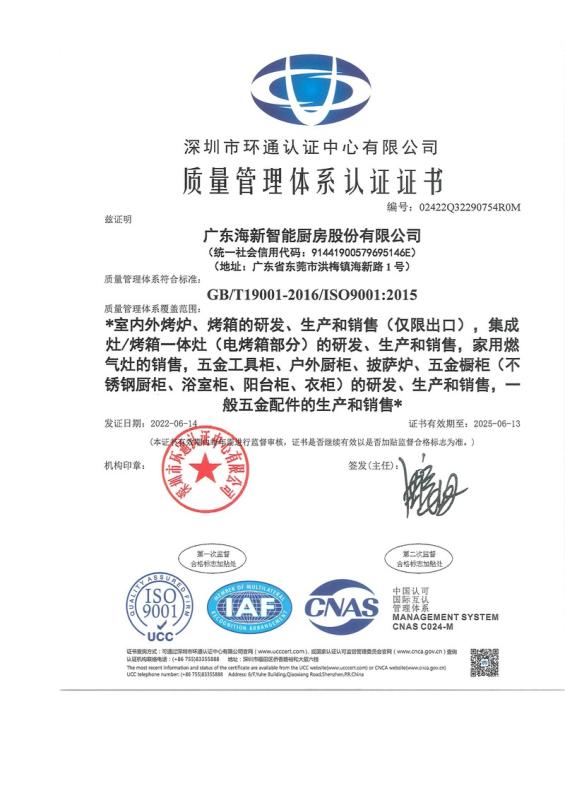 ISO9001 - Guangdong Hyxion Smart Kitchen Co., Ltd.