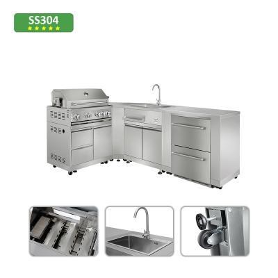 China Modern outdoor kitchen High-end smoker outdoor pul type kitchen stainless steel set Kitchen cabinet for sale