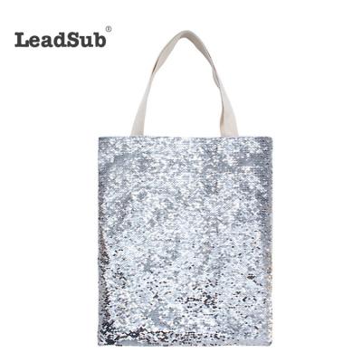 China Customizable Sequin Canvas Fashion Sublimation Shopping Sequin Cotton Blank Bag for sale