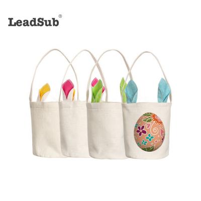 China 2021 White Easter Days Hot Sale Polyester Canvas Bunny Bag Sublimation Linen Easter Basket for sale