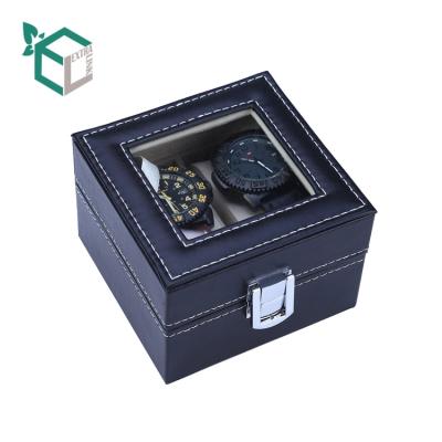 China Luxury Custom Black Leather Watch Storage Display Pillow Gift Black Watch Box for sale