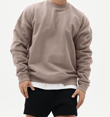 China Designer Oversize Hoodie Men's Sweatshirts Patchwork Crewneck Drop Shoulder Cotton Custom Wholesale Anti Shrink for sale