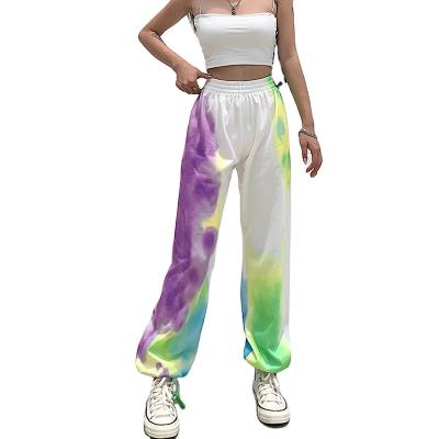 China Antibacterial Add Tie Dye Side Sweat Logo Pants High Fashion Hip Hop Women Loose Long Pants for sale