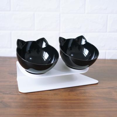 China Wholesale Stocked Pet Bowls and Feeders for Cats and Dogs Raised Plastic Bowls 15 Degree Neck Guard Tilted Raised Cat Bowl for sale