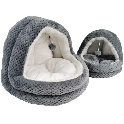 China Factory Wholesale Amazon Pet Room Stocked Hot Copy Cat Cave Bed With Plush Ball And Removable Cushion for sale