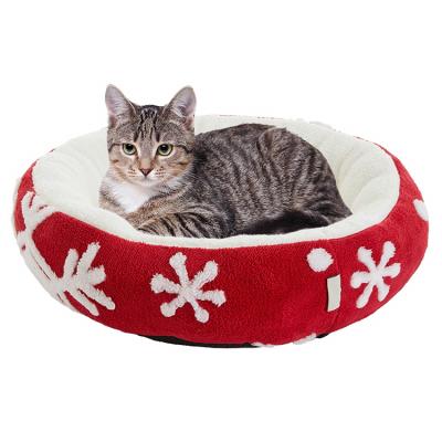 China Factory Direct Sale Christmas Pet Stocked Cat Round Bed Puppy Kitten Beds Sitting and Sleeping Kennl with Christmas Color for sale