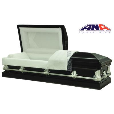 China ANA China American Style Accessoris Hot Sale Black Finish Burial Supplies 20 GA Metal Casket Steel Casket for sale