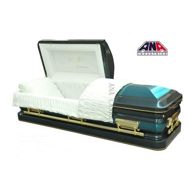 China ANA Style Burial Supplies American Style White Velvet 18 GA Interior Steel Metal Coffin for sale