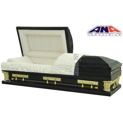 China Wholesale American Style ANA Made In China Style American Burial Coffin 18 GA Metal Black Steel Funeral Casket for sale