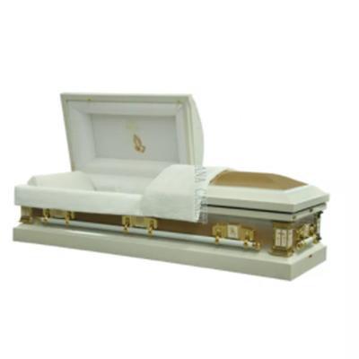 China Buy 20ga Outlet American Gold Factory Style White High Gloss Steel Lowering Device Caskets Caskets for sale