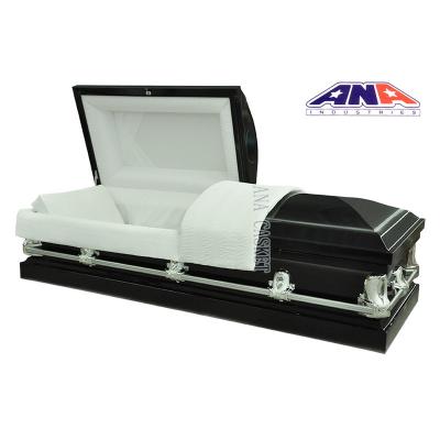 China ANA Style Good Brand White Crepe Fit Steel Coffin Funeral Equipment American Silver Highlight Accessory for sale