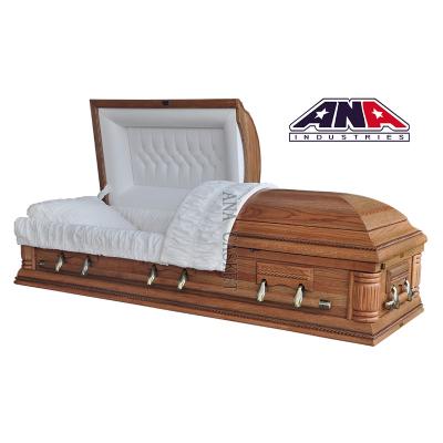 China ANA Supplier Style Modern Funeral American Style Solid Oak Wooden Adult Casket for sale