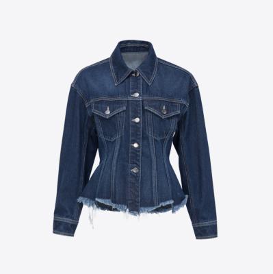 China New Spring Navy Blue Fashionable Fashionable Casual Vintage Edge Breathable Jean Denim Jacket Women for sale