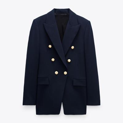 China 2022 Latest Design Autumn Trending Women's Breathable Blazer Navy Blue Casual Double Breasted Jackets And Coats for sale