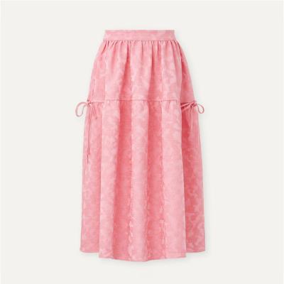 China Breathable 2022 Latest Design Fashionable Jacquard Pink Pleated Midi Casual Summer Two Piece Skirt Set Women for sale