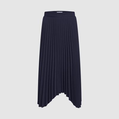 China Breathable 2022 Latest Design Summer Trending Navy Blue Elegant Women Midi Pleated Skirt for sale