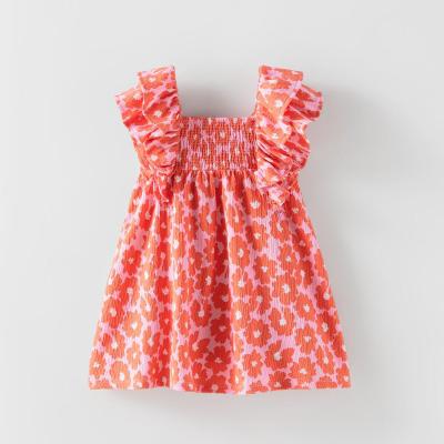 China 2022 Latest Design High Quality Sleeveless Smocked Floral Cotton Breathable Flocking Lovely Cute Baby Clothes Summer Dress for sale