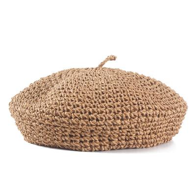 China Barred 2023 New Handmade Berets Straw Paper Hats For Women's Spring Autumn Girl Flat Knitted Hat Beret Gifts For Woman Wholesale for sale