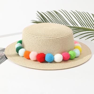 China 2023 Foldable Sun Protection Straw Hat Sun Hat UV Protection Easy To Wear Windproof Foldable Sun Visor Pom Pom Colorful Women Beach Hats for sale