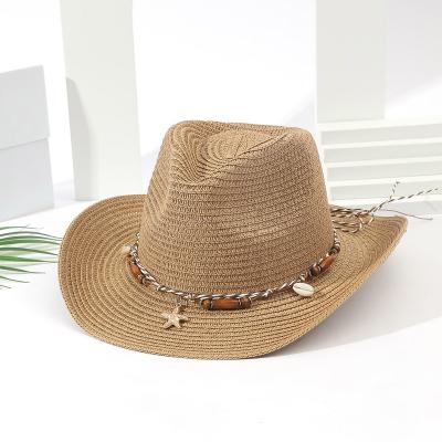 China Starfish Shell Sun Visor Beach Straw Hats Bohemian Decoration Floppy Sun Protection 2023 Women Cowboy UV Paper Ladies Dress Sun Hat for sale