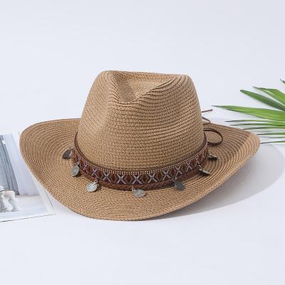 China 2023 Sun Protection Women Cowboy Sheet Metal National Style Ladies Dress Soft Beach Straw Hats Summer Sun Hat UV Protection Sun Visor Paper for sale