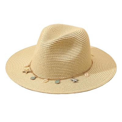 China Sun Protection Women Starfish Shell Fedora Ladies Dress Straw Hats Summer Beach UV Protection Soft Paper Foldable Sun Visor Hat for sale