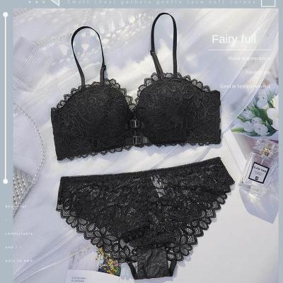 China Special exhibition of women's small breasts button QUICK-DRY front flat chest underwear set big tight sexy back bra pairs for sale