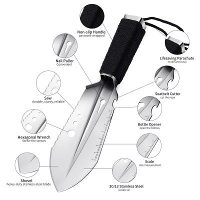 China Durable Portable EDC Stainless Steel Garden Hand Tool With Depth Marker Measurements Planting Shovel Trowel for sale