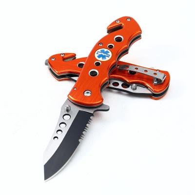 China Lightweight Folding Pocket Knife Alumina Orange Handle With Saw Cord Cutter And Glass Breaker Knife Wholesale for sale