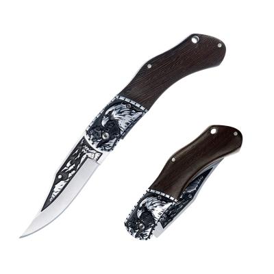 China New Design Eagle Patten Camping Folding Pocket Non-variable Knife Customized EDC Wood Handle Outdoor Knife for sale