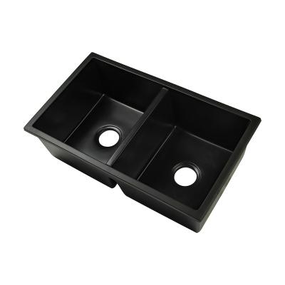 China Custom Made Stone Double Bowl Black Color Granite Marble Compound Kitchen Sink Without Quartz Compound Sink for sale