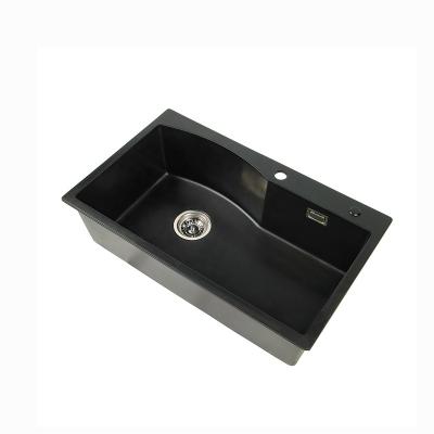 China Without Faucet Top Mount Granite Compound 1 - Hole Single Bowl Kitchen Sink In Matte Black Quartz Sinks for sale