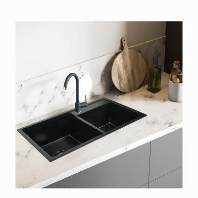 China Without CHICA Top Mount Double Faucet Sink Stone Quartz Stone Quartz Granite Kitchen Sink for sale