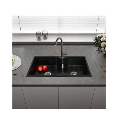 China Quartz Free Compound Double Bowl Faucet Black Granite Kitchen Stone Sinks Acrylic Pedicure Sink Farmhouse Sinks for sale