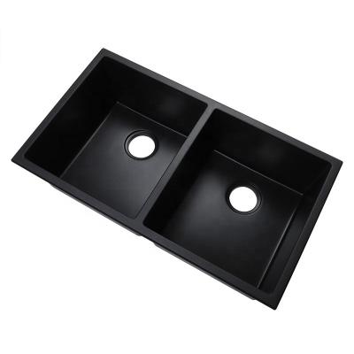 China CS7745 Double Bowl Quartz Without Kitchen Sinks Solid Outdoor Black Quartz Style Granite Composite Resin Sinks for sale