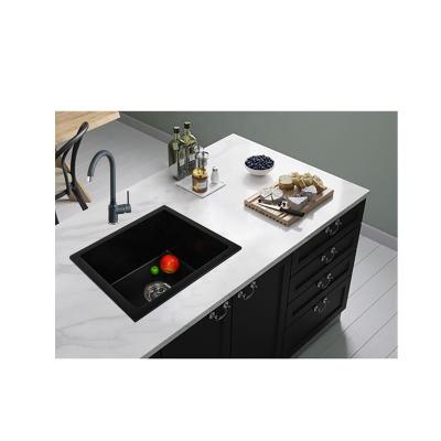 China Without Faucet CS4545 Best Price Single Bowl Square Shape Granite Kitchen Sinks Black Quartz Composite Sink for sale